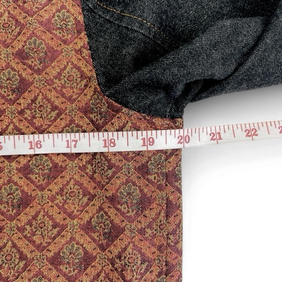 Chico's Denim Jean Jacket Womens‎ Sz 0 Small 4 Tapestry Black Burgundy Boho Wool - Picture 7 of 10